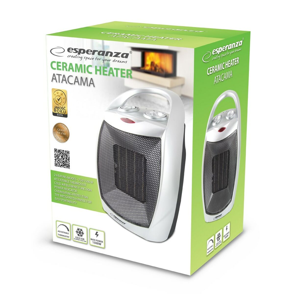 Bärbar värmefläkt Esperanza EHH006 Svart 1500 W 1 Delar - 2