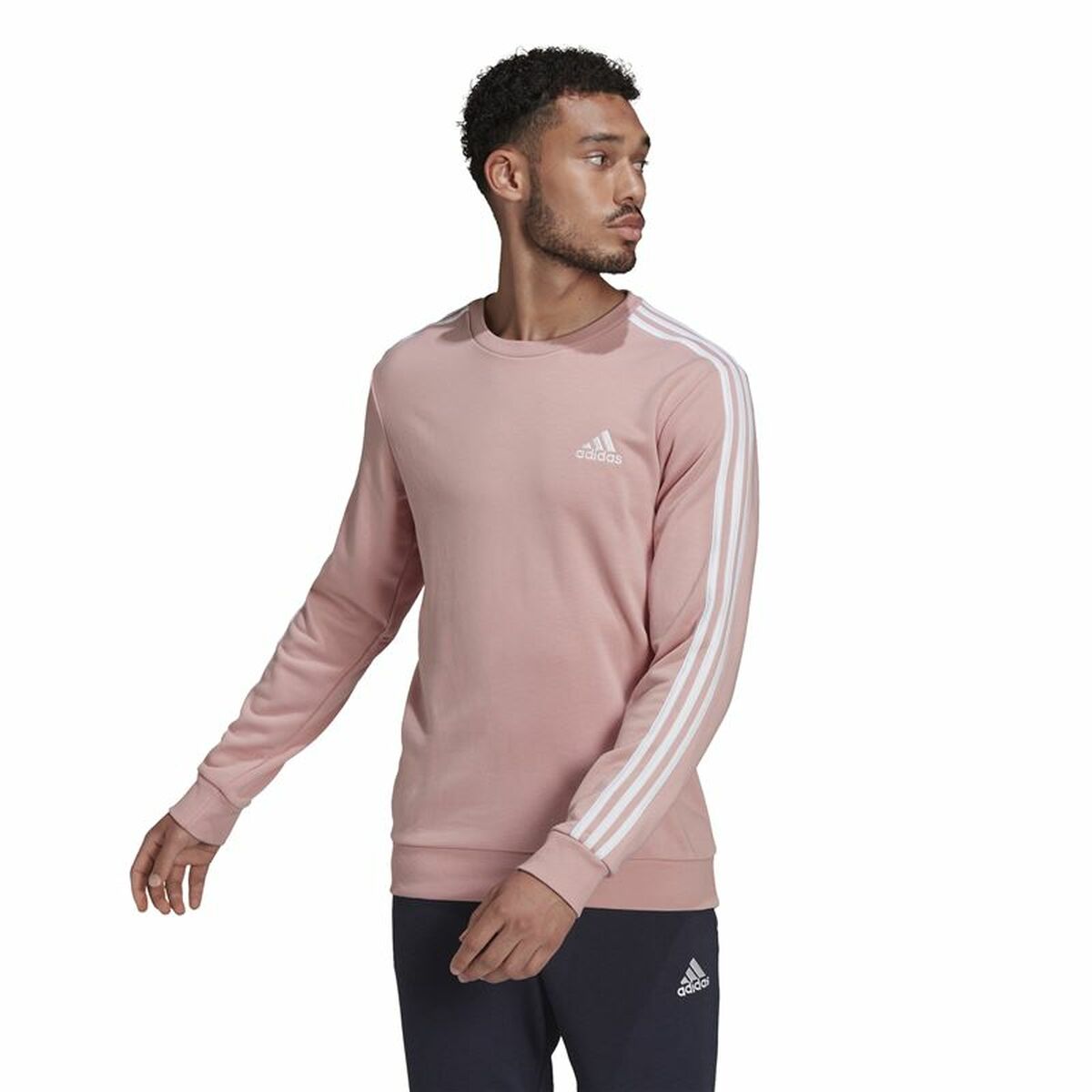 Tröja utan huva Herr Adidas Essentials French Terry 3 Stripes Rosa - 2
