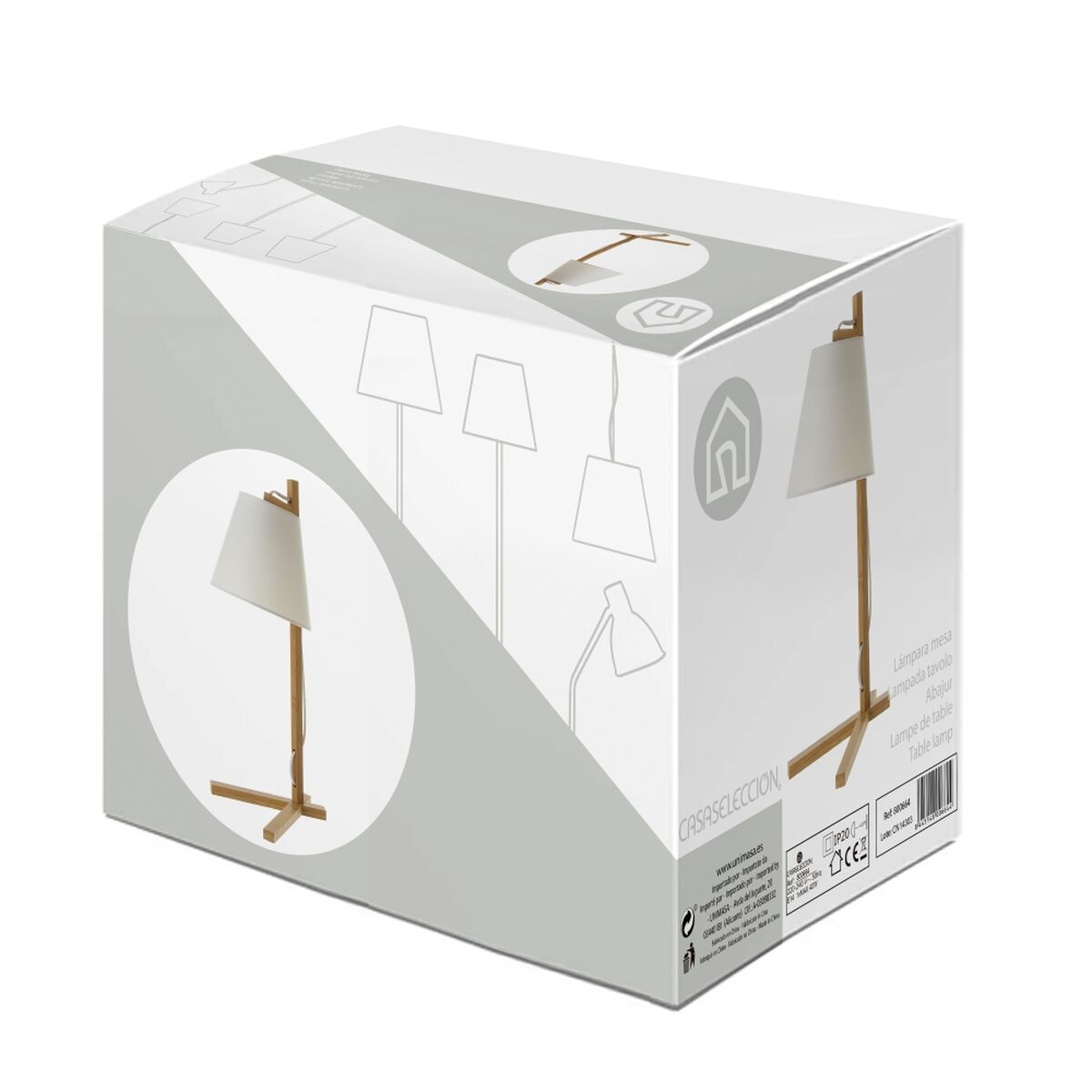 Bordslampa Vit Naturell Bambu 40 W 220-240 V 27 x 21 x 50 cm - 5
