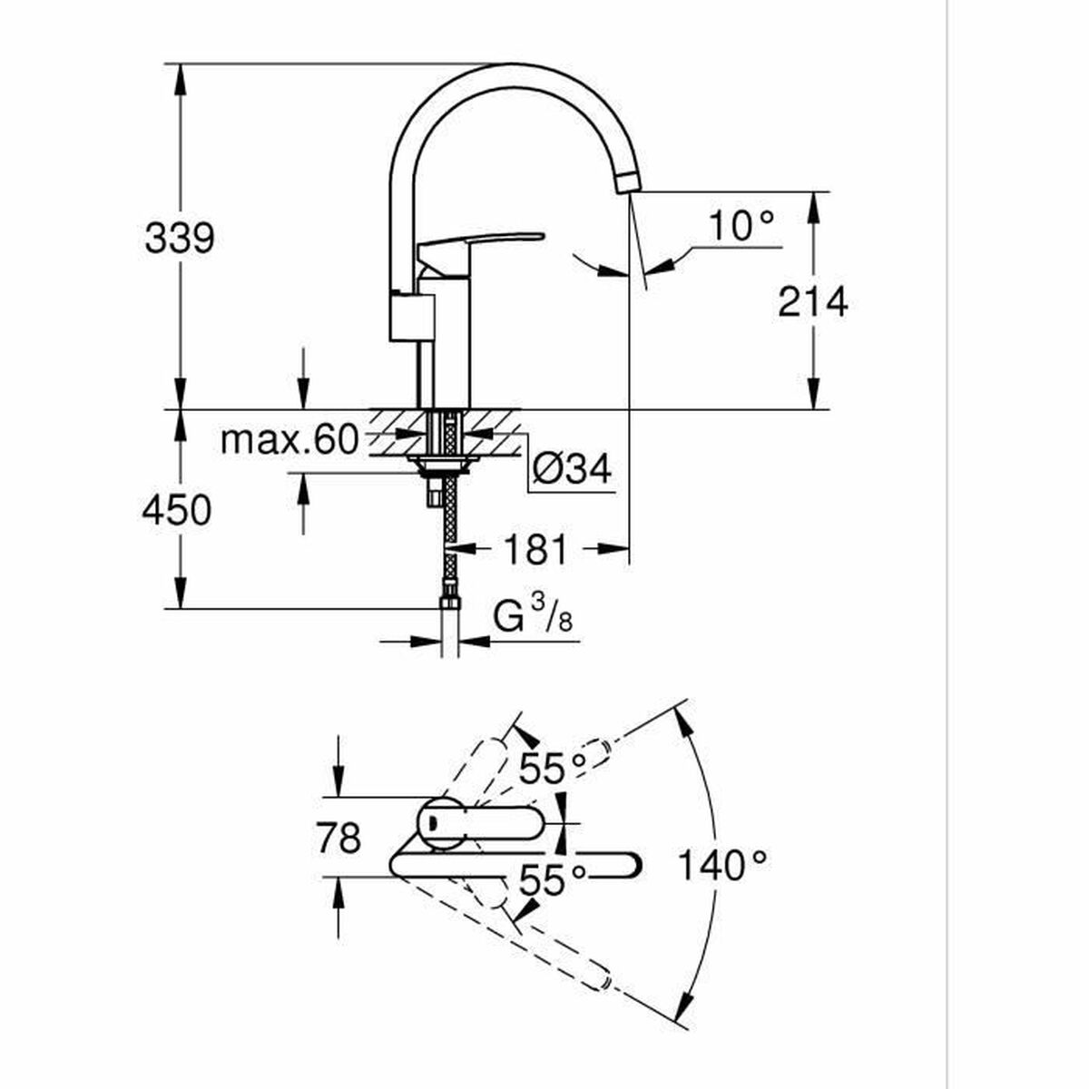 Kitchen Tap Grohe Wave Cosmopolitan - 32449001 C-formad Metall - 3