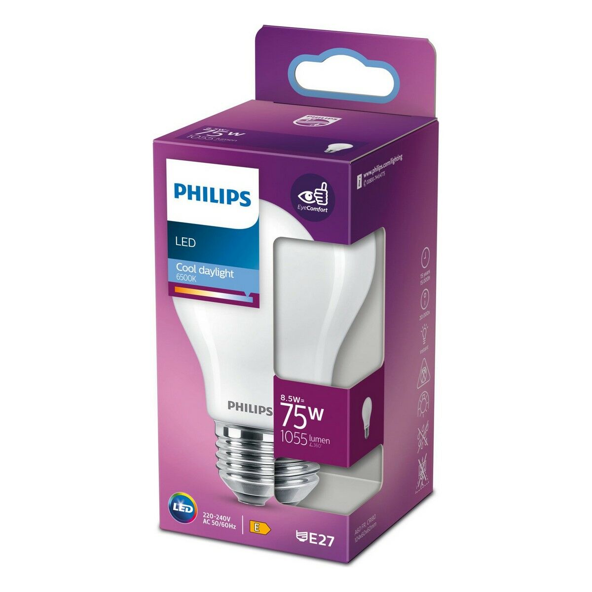 LED-lampa Philips E 8,5 W E27 1055 lm Ø 6 x 10,4 cm (6500 K)