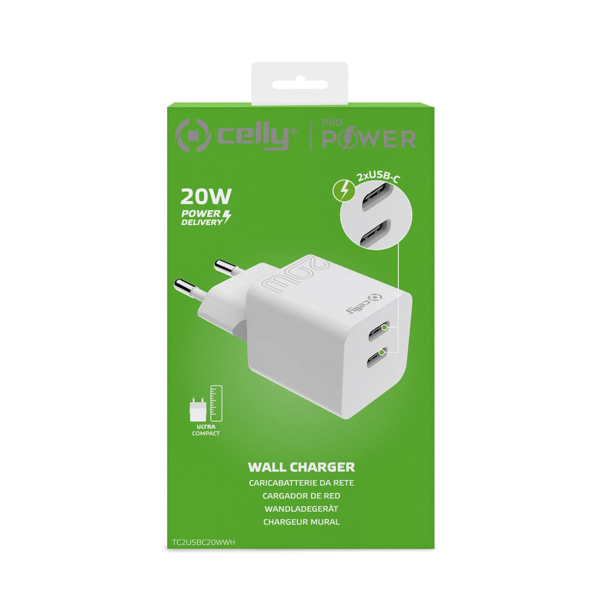Batteriladdare Celly TC2USBC20WWH Vit - 2