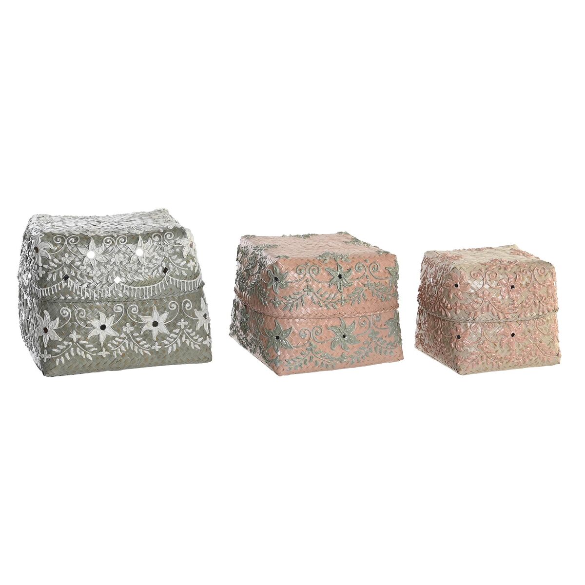 Uppsättning med Dekorativa Lådor DKD Home Decor Multicolour Bambu Boho (3 Delar) - 4