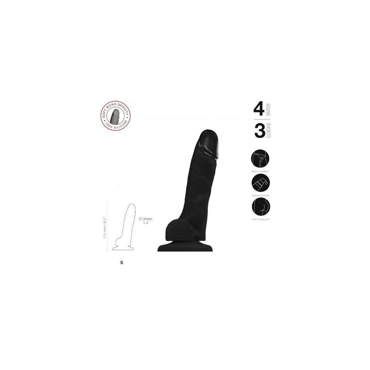 Dildo Strap-on-me Realistic Svart S - 2