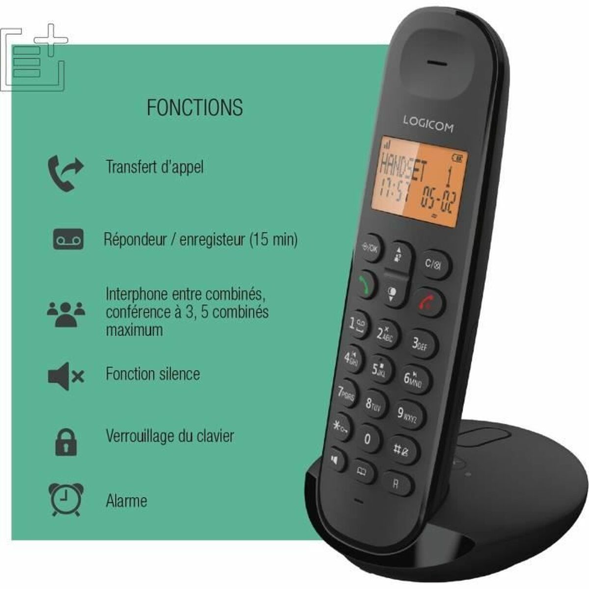 Markkabeltelefon Logicom DECT ILOA 155T SOLO Svart - 2
