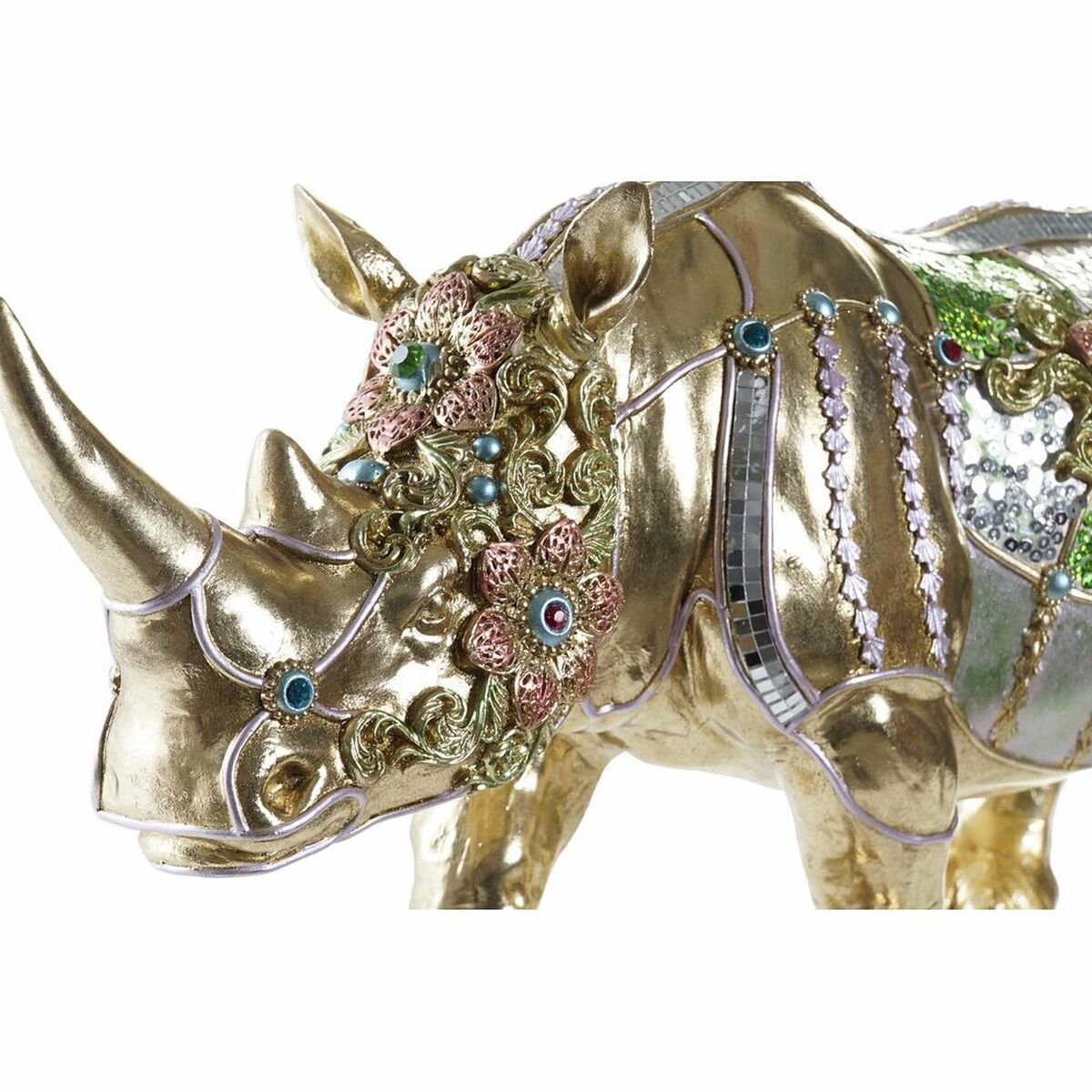 Prydnadsfigur DKD Home Decor Gyllene Harts Multicolour Noshörning (55 x 17,5 x 25 cm) - 6