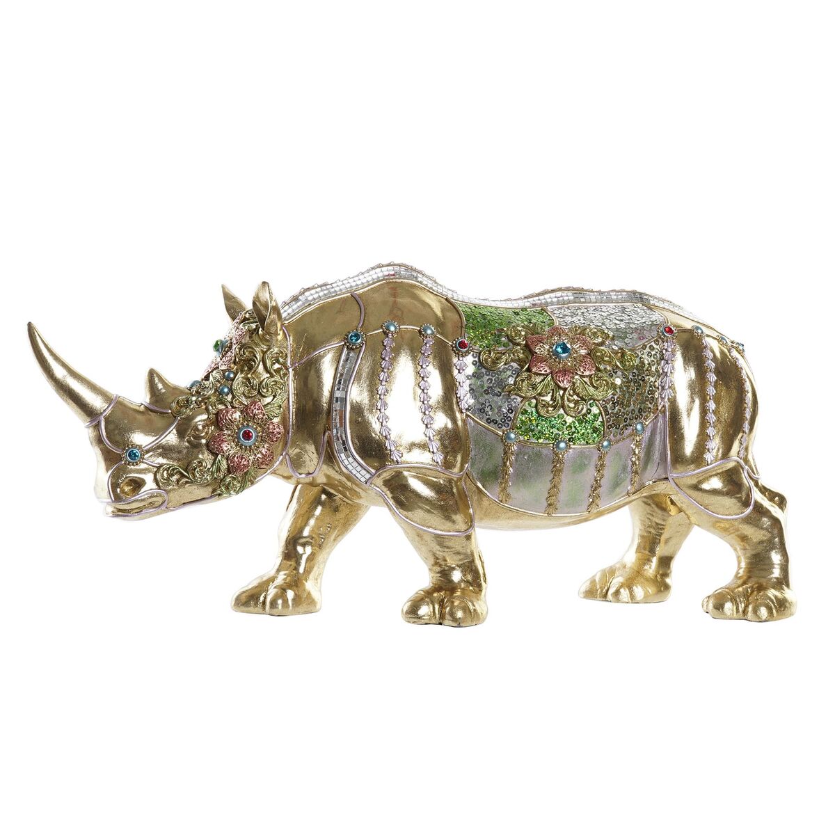 Prydnadsfigur DKD Home Decor Gyllene Harts Multicolour Noshörning (55 x 17,5 x 25 cm) - 7