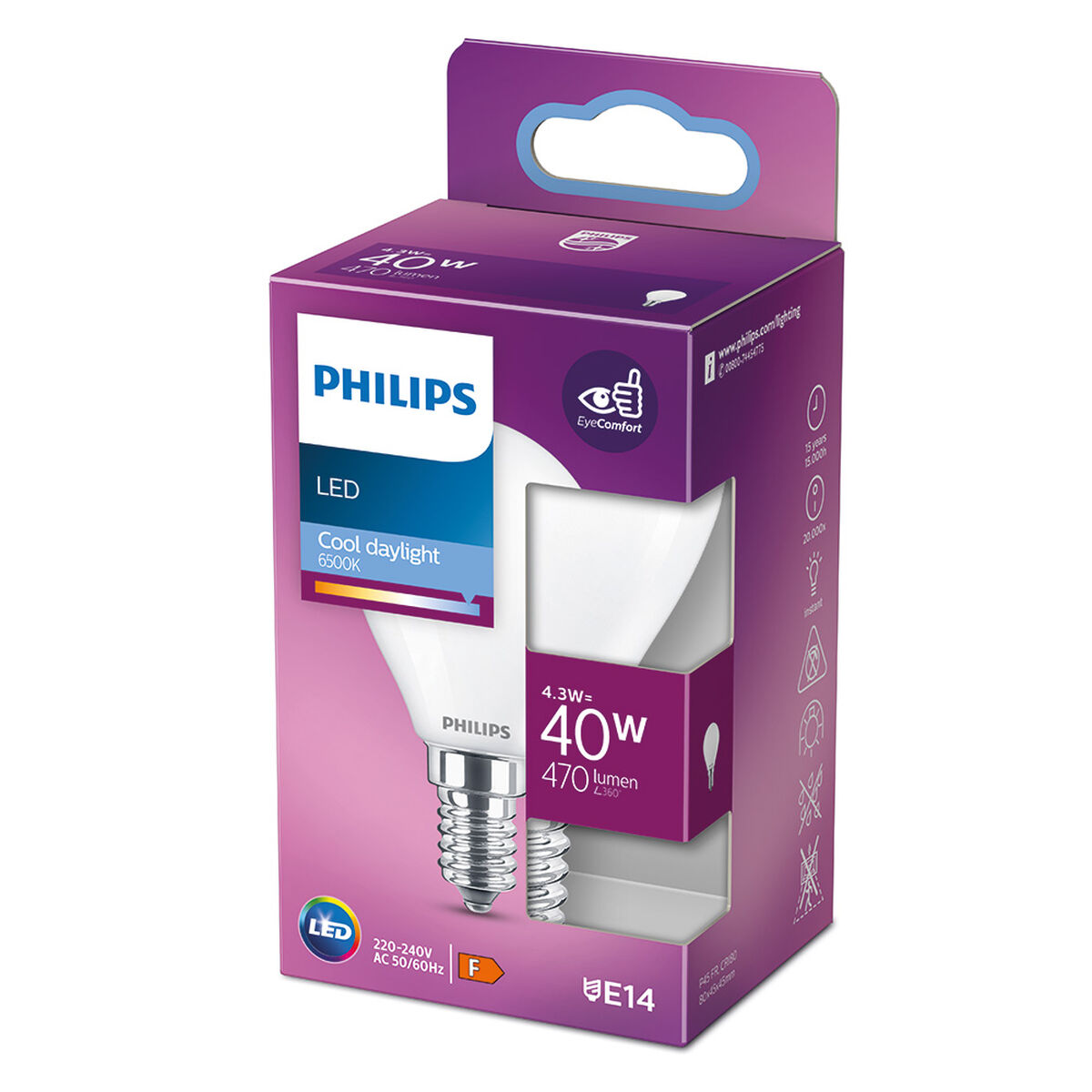 LED-lampa Philips F 4,3 W E14 470 lm 4,5 x 8,2 cm (6500 K) - 5