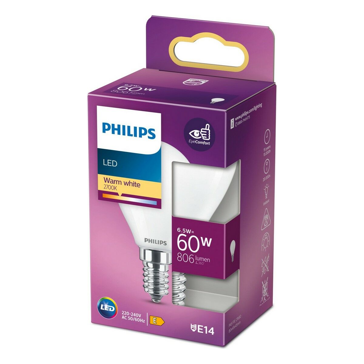 LED-lampa Philips E 6.5 W 6,5 W 60 W E14 806 lm Ø 4,5 x 8 cm (2700 K)