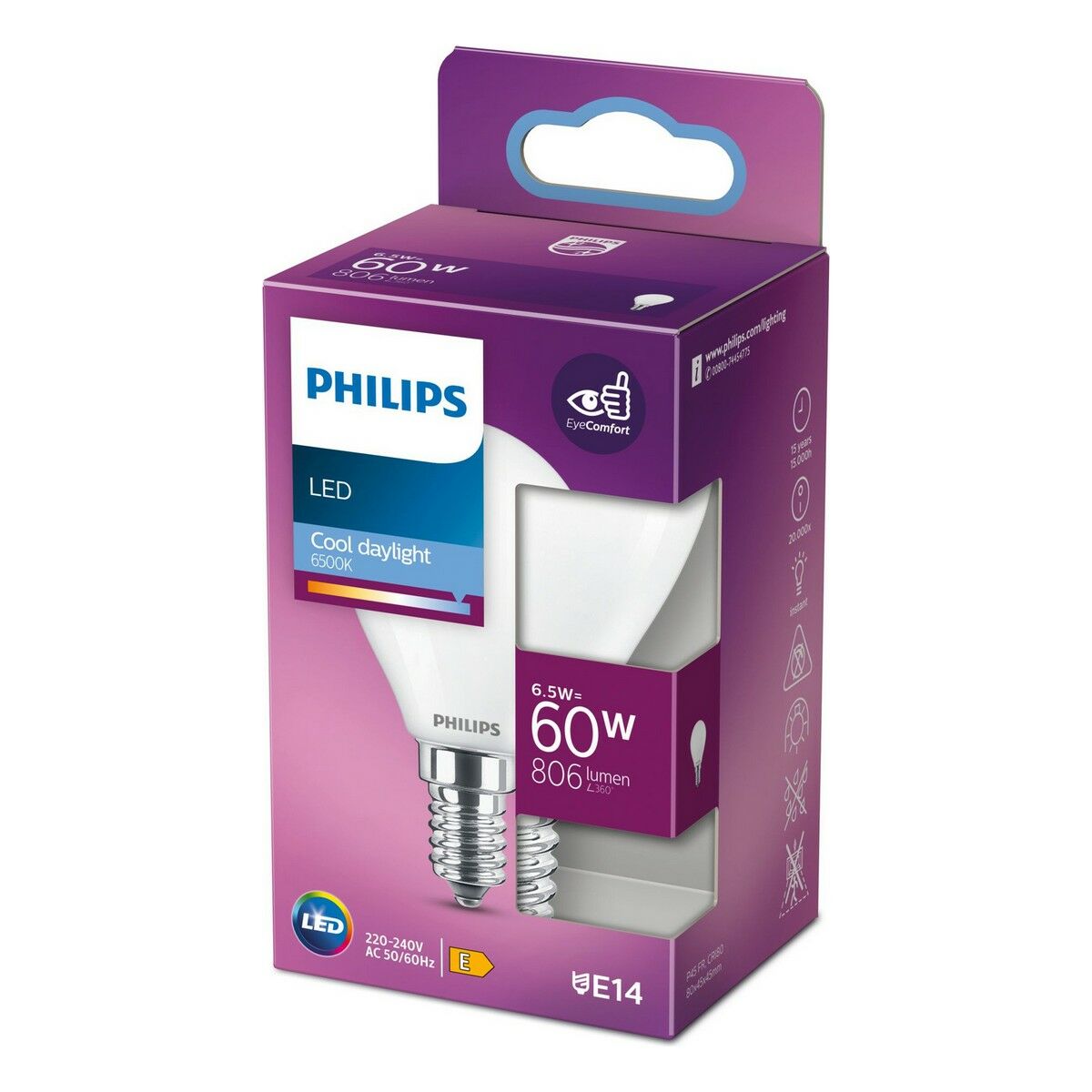 LED-lampa Philips E 6,5 W E14 806 lm Ø 4,5 x 8 cm (6500 K)