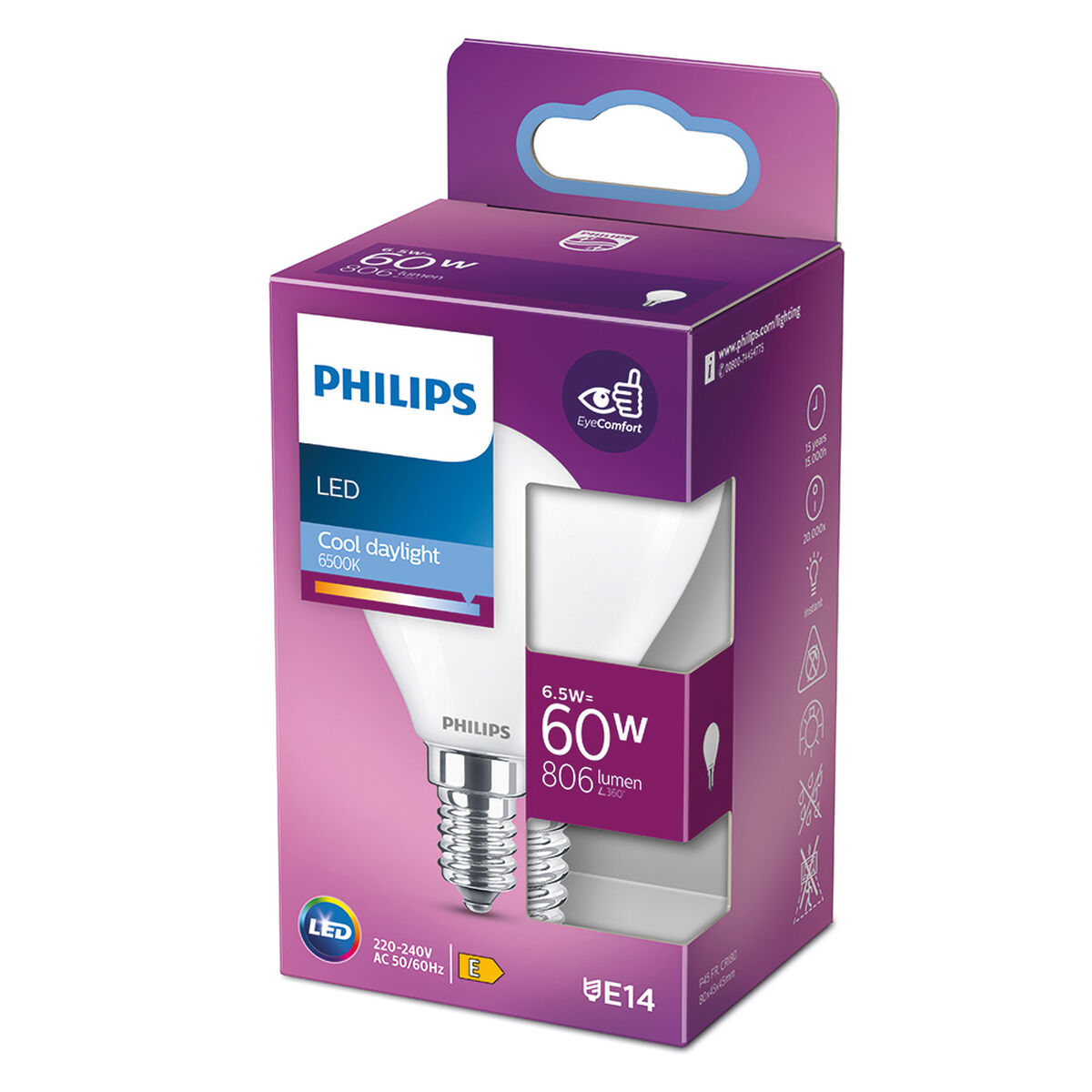 LED-lampa Philips E 6,5 W E14 806 lm Ø 4,5 x 8 cm (6500 K) - 6