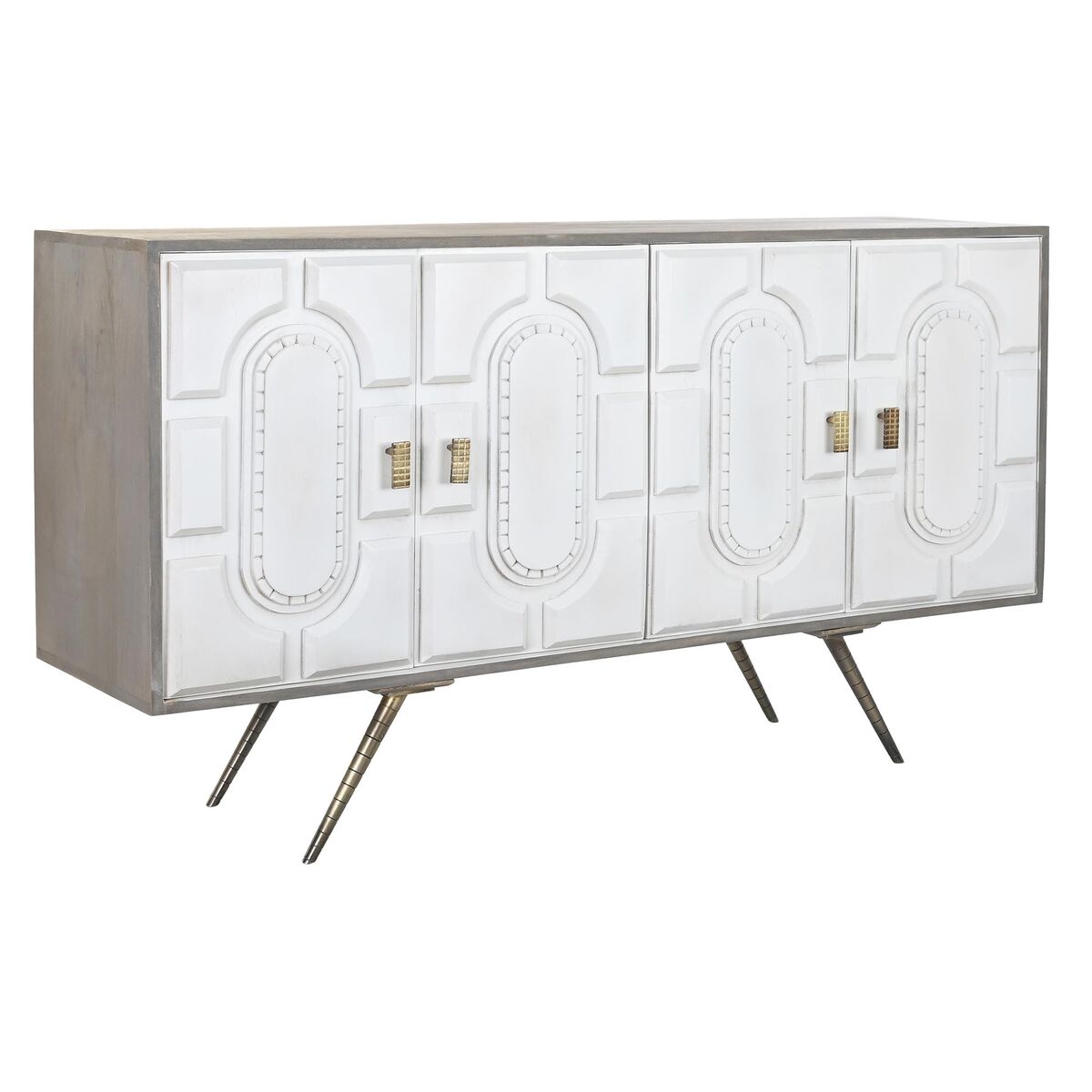 Skänk DKD Home Decor Vit Grå Gyllene Metall Mangoträ 152 x 43 x 84 cm