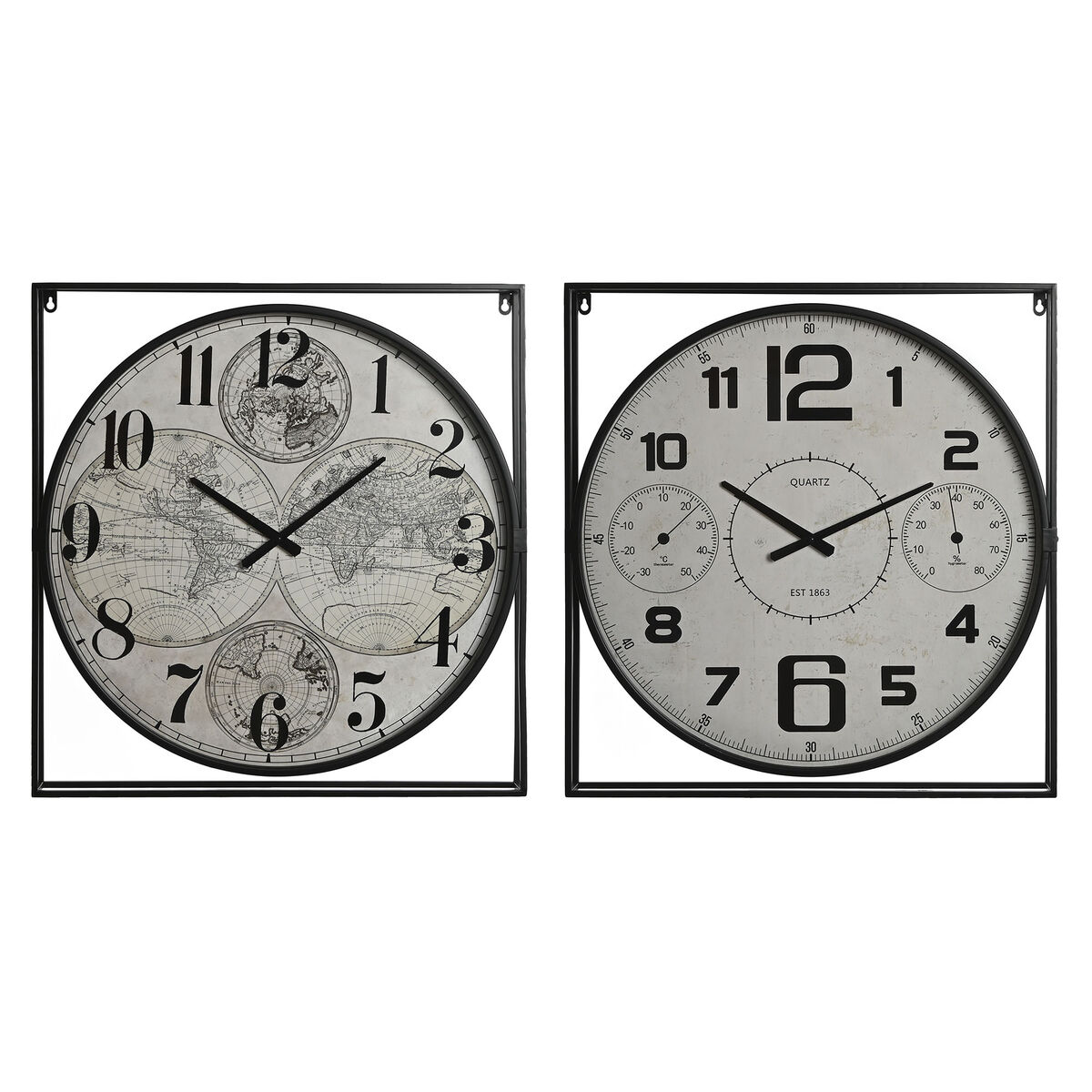 Väggklocka Home ESPRIT Vit Svart Metall Trä MDF 62 x 6 x 65 cm (2 antal)