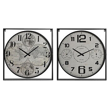 Väggklocka Home ESPRIT Vit Svart Metall Trä MDF 62 x 6 x 65 cm (2 antal)