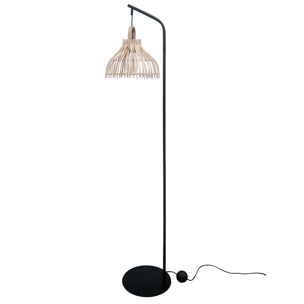 Golvlampa DKD Home Decor Svart Metall Brun Rattan (40 x 40 x 160 cm)