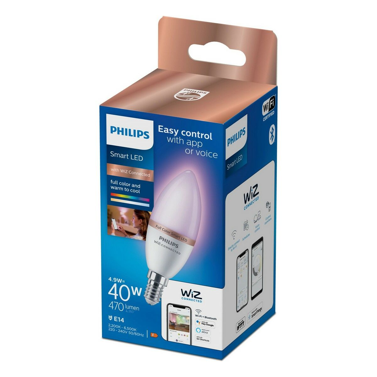 LED-lampa Philips Wiz Full Colors F 40 W 4,9 W E14 470 lm (2200-6500 K)