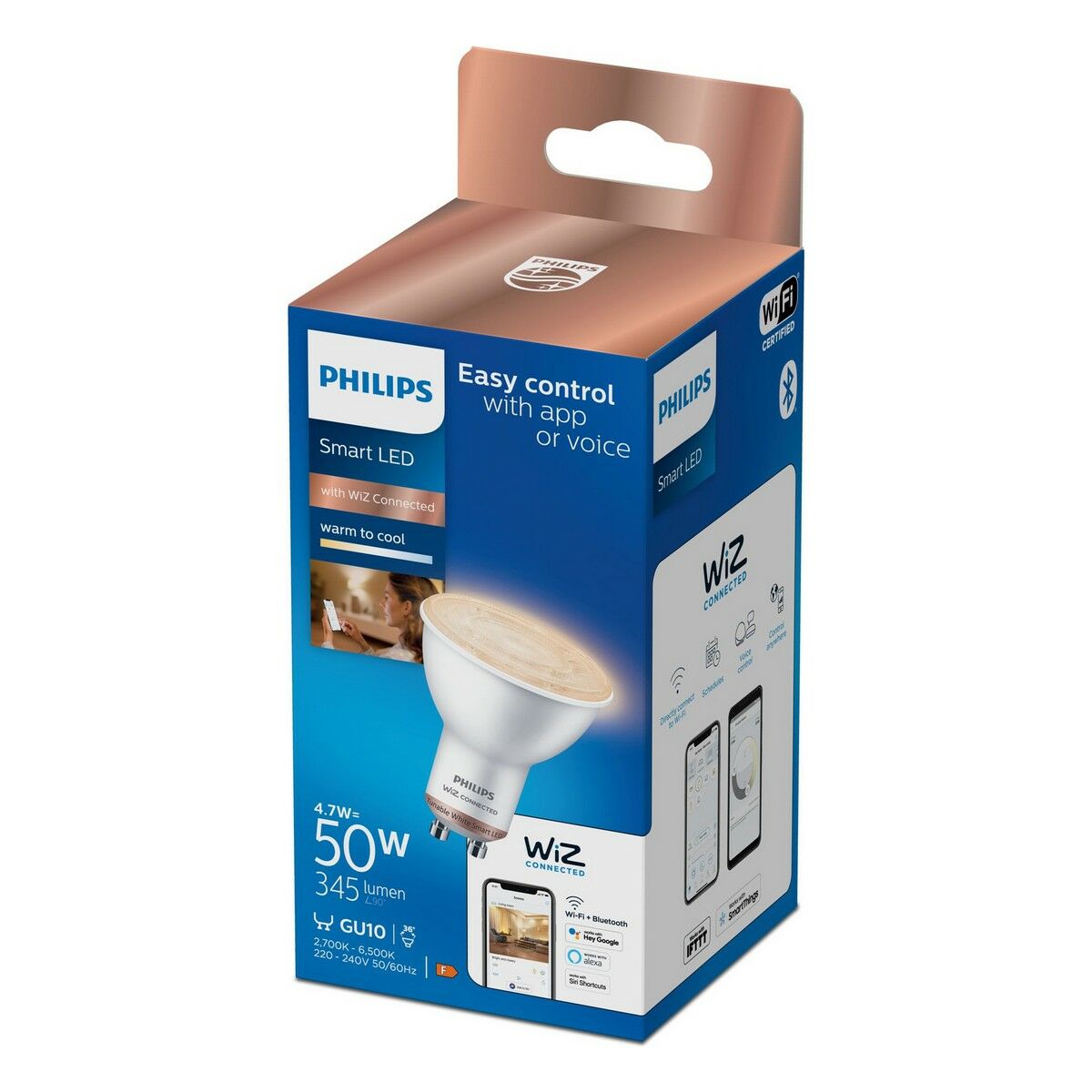 Dikroisk LED-lampa Philips Wiz Vit F 4,7 W GU10 345 Lm (2700 K) (2700-6500 K) - 2