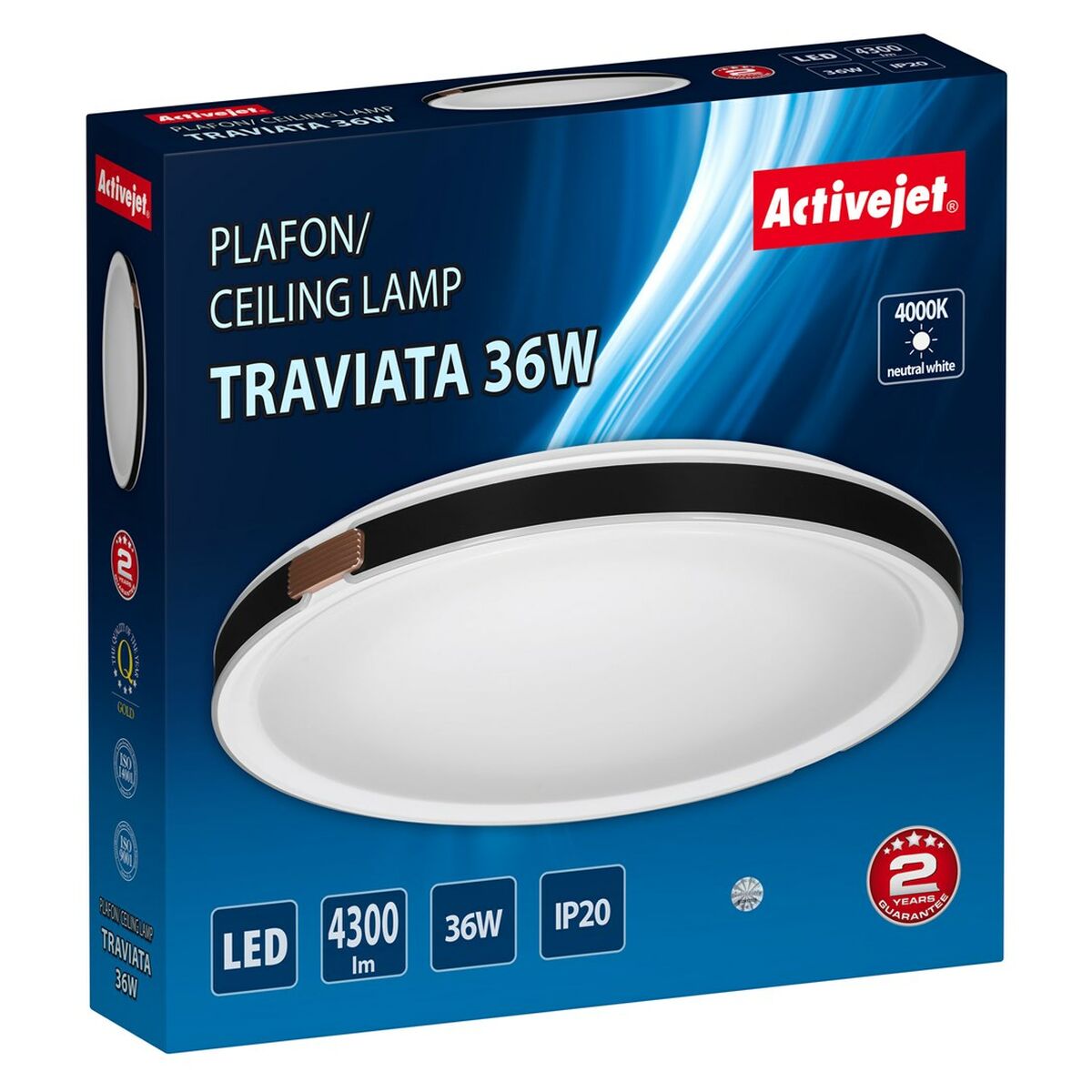 Taklampa Activejet AJE-TRAVIATA 36W Vit Svart 80 36 W (4000 K) - 4