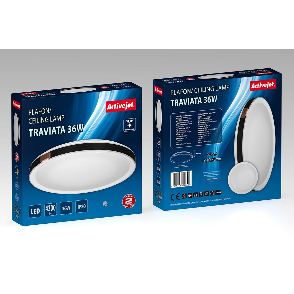 Taklampa Activejet AJE-TRAVIATA 36W Vit Svart 80 36 W (4000 K) - 5