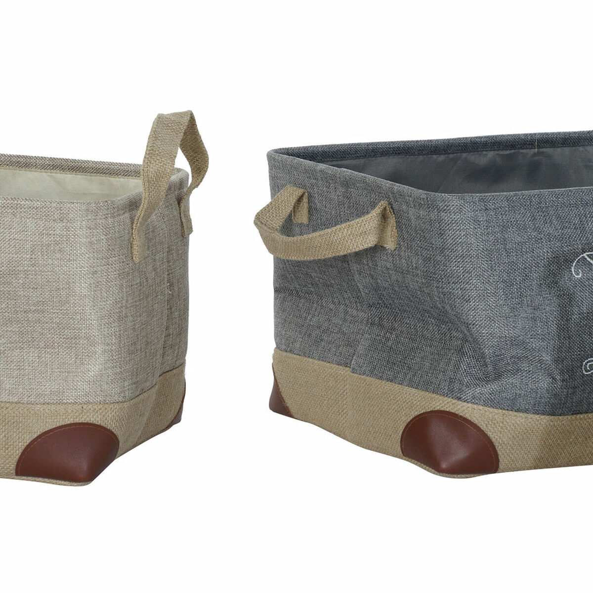 Multifunktionell korg DKD Home Decor Beige Grå Ljusbrun 40 x 30 x 24 cm Trä 3 Delar (3 antal) - 4