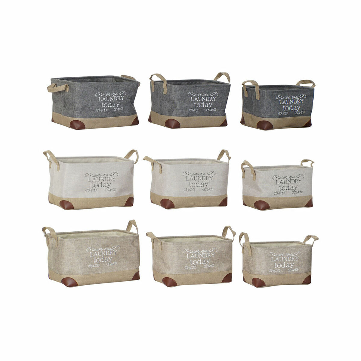 Multifunktionell korg DKD Home Decor Beige Grå Ljusbrun 40 x 30 x 24 cm Trä 3 Delar (3 antal) - 3