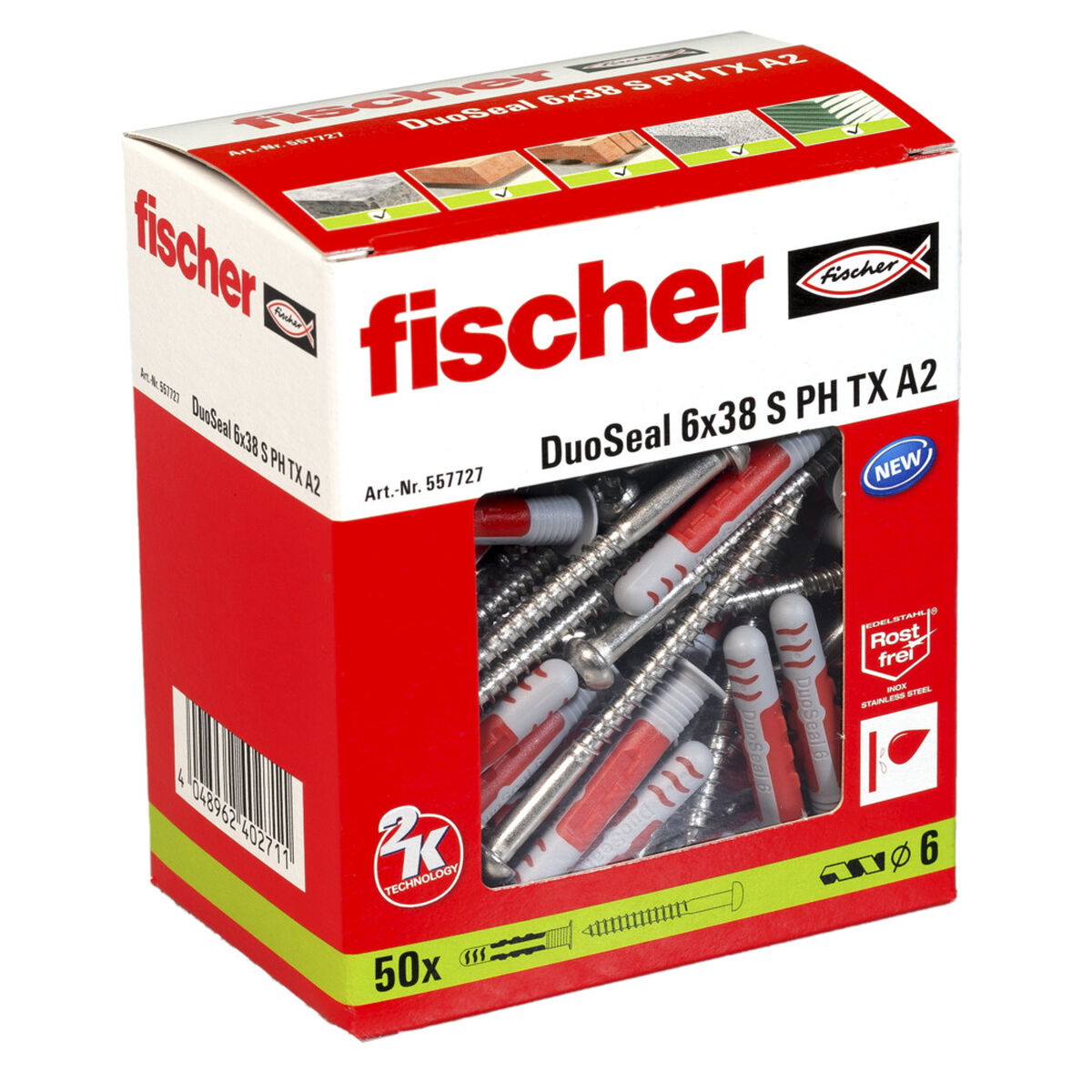 Pluggar och skruv Fischer DuoSeal 557727 S A2 Regnkläder Ø 6 x 38 mm (50 antal) - 4