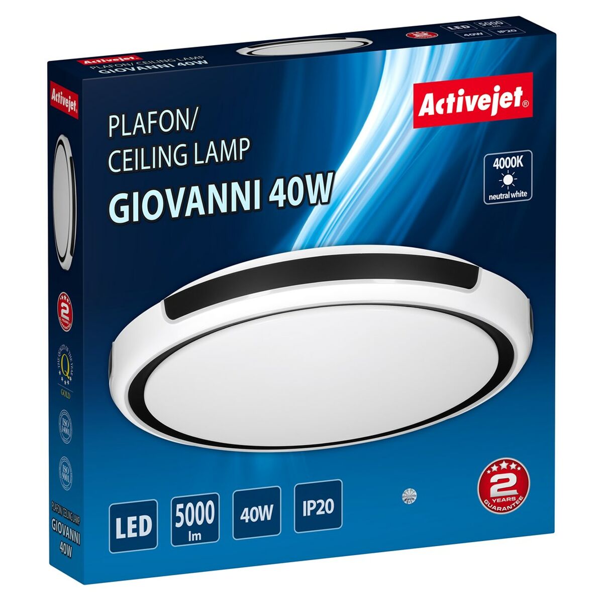 Taklampa Activejet AJE-GIOVANNI 40W Vit Svart 80 (4000 K) - 4
