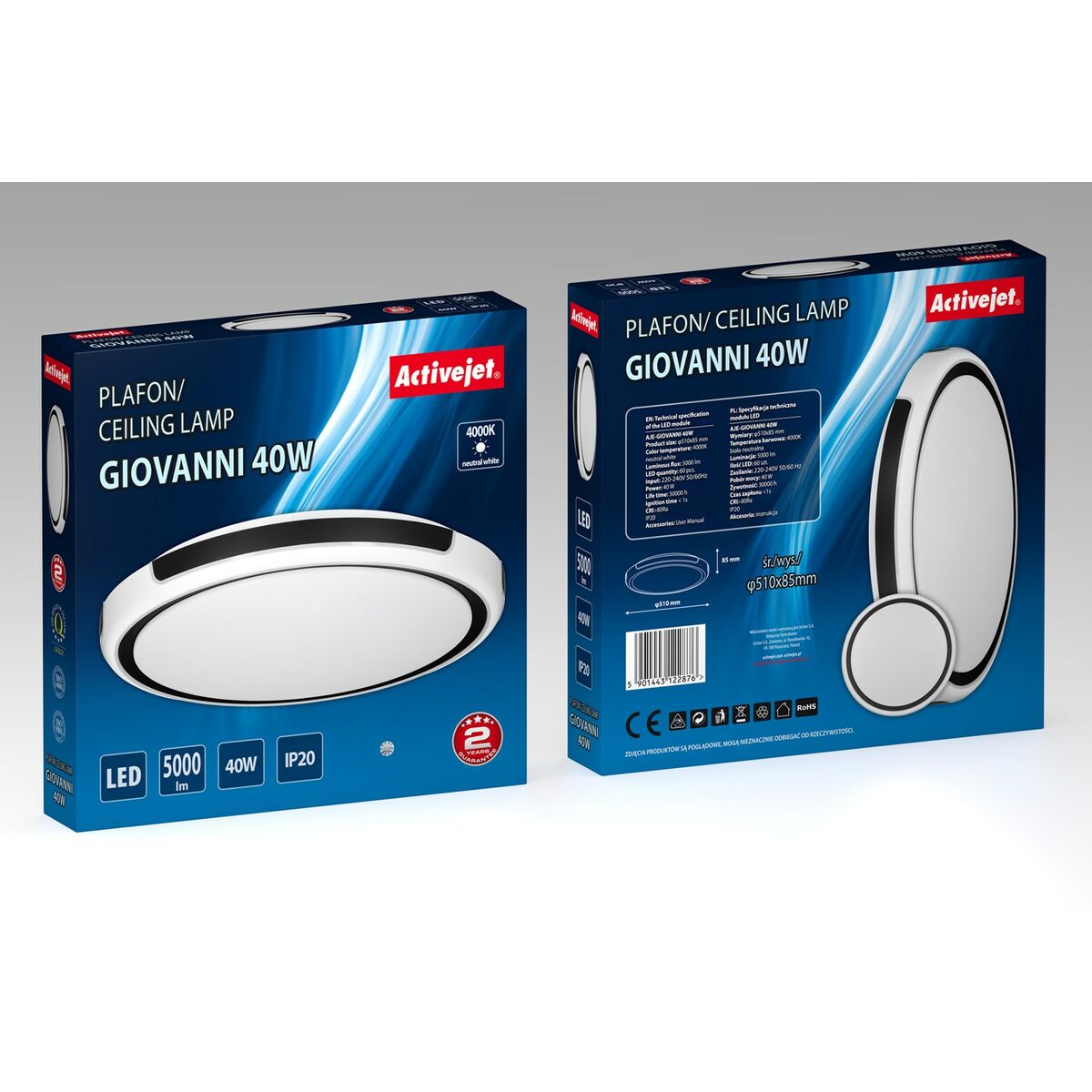 Taklampa Activejet AJE-GIOVANNI 40W Vit Svart 80 (4000 K) - 5