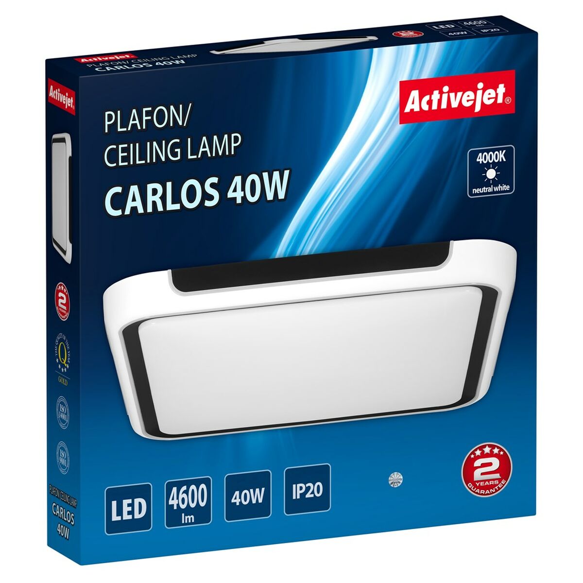 Taklampa Activejet AJE-CARLOS 40W Vit Svart 80 (4000 K) - 3