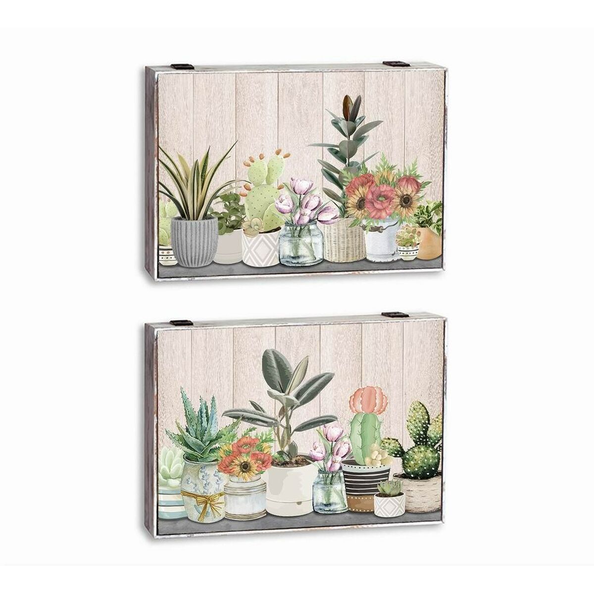 Dekorationslåda DKD Home Decor Grön Beige Trä MDF Kruka Växt Räknare (2 antal)