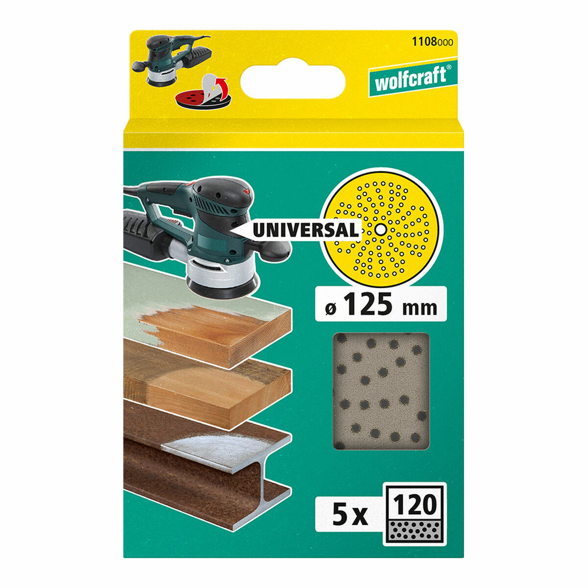 Slippapper med flera hål för excenterslipmaskin Wolfcraft 1108000 Ø 125 mm 120 g 5 antal - 2
