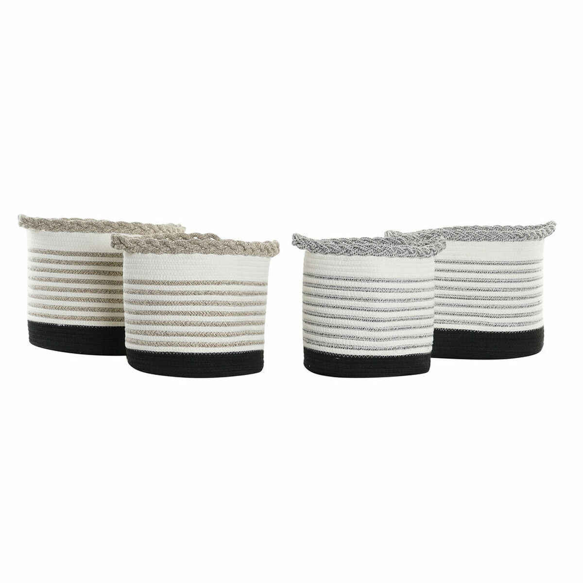 Korg - set DKD Home Decor Vit Brun Svart Grå Ränder Boho 30 x 30 x 30 cm Plast 2 Delar (2 antal) (4 pcs) - 12