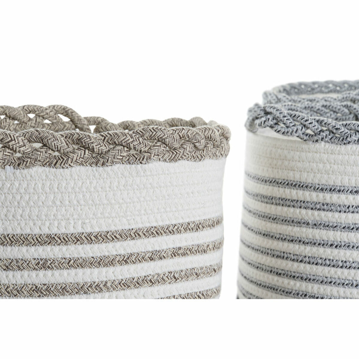 Korg - set DKD Home Decor Vit Brun Svart Grå Ränder Boho 30 x 30 x 30 cm Plast 2 Delar (2 antal) (4 pcs) - 6