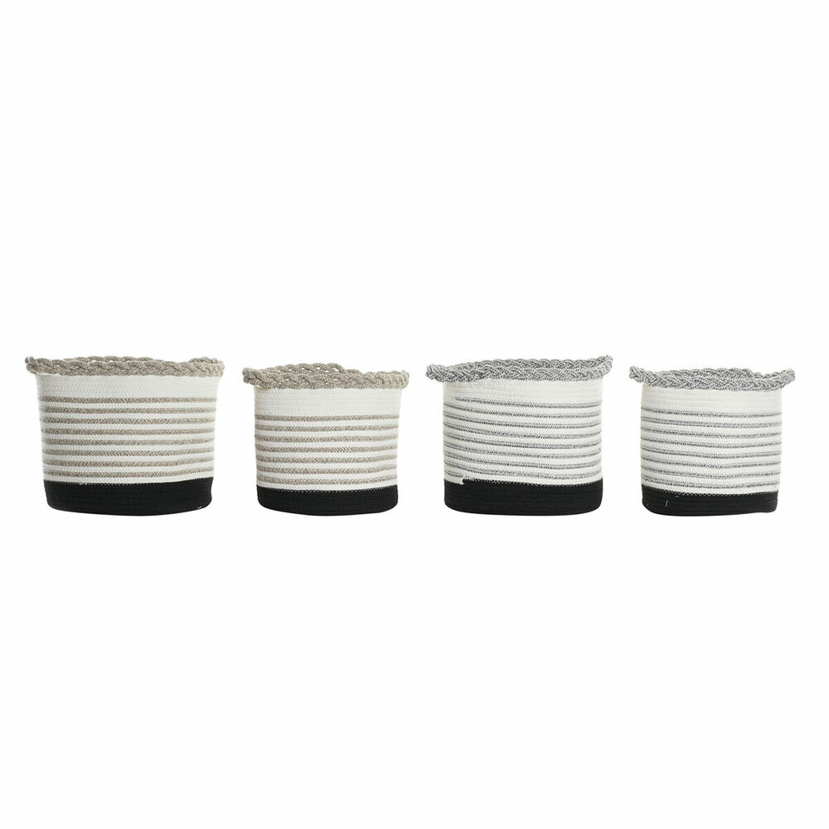 Korg - set DKD Home Decor Vit Brun Svart Grå Ränder Boho 30 x 30 x 30 cm Plast 2 Delar (2 antal) (4 pcs) - 5