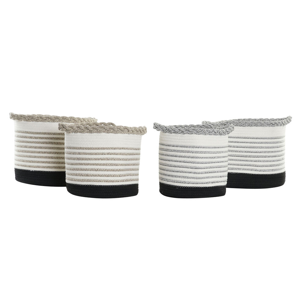 Korg - set DKD Home Decor Vit Brun Svart Grå Ränder Boho 30 x 30 x 30 cm Plast 2 Delar (2 antal) (4 pcs) - 4