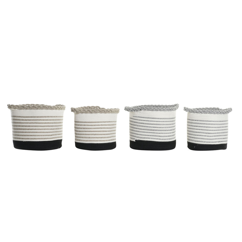 Korg - set DKD Home Decor Vit Brun Svart Grå Ränder Boho 30 x 30 x 30 cm Plast 2 Delar (2 antal) (4 pcs)