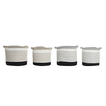 Korg - set DKD Home Decor Vit Brun Svart Grå Ränder Boho 30 x 30 x 30 cm Plast 2 Delar (2 antal) (4 pcs)