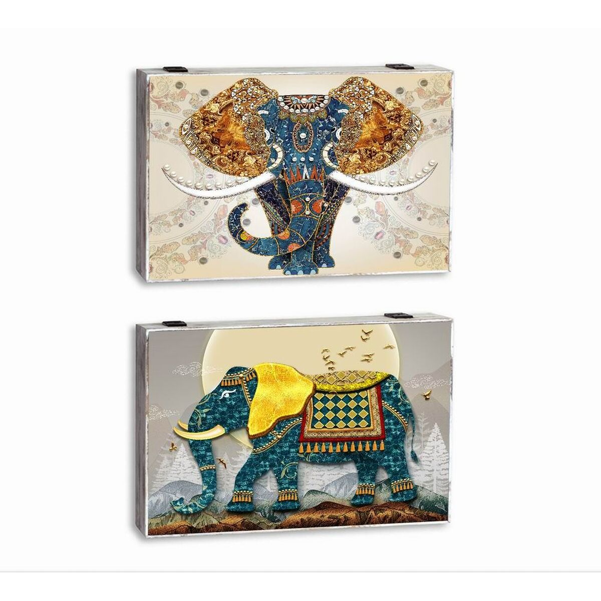 Dekorationslåda DKD Home Decor Multicolour Turkos Trä MDF Elefant Indier Räknare (2 antal) - 3