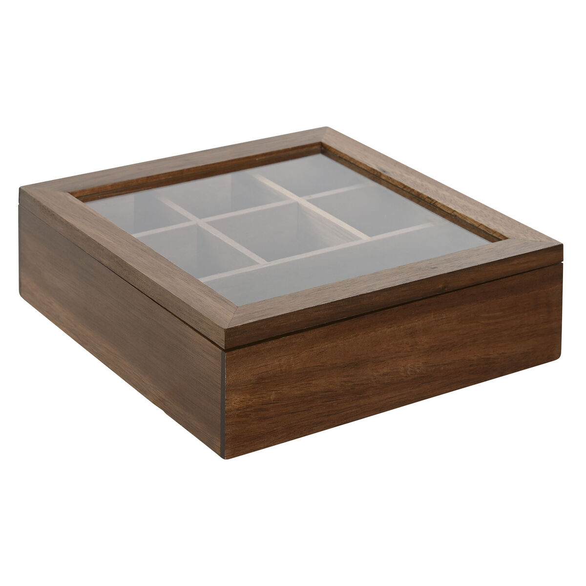 Låda för örtte Home ESPRIT Naturell Glas Akaciaträ 20,5 x 20,5 x 6,5 cm
