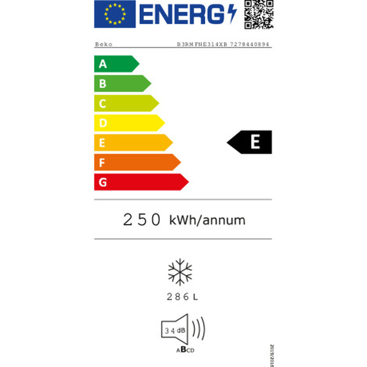 Frys BEKO B3RMFNE314XB Stål 185 x 60 cm - 3