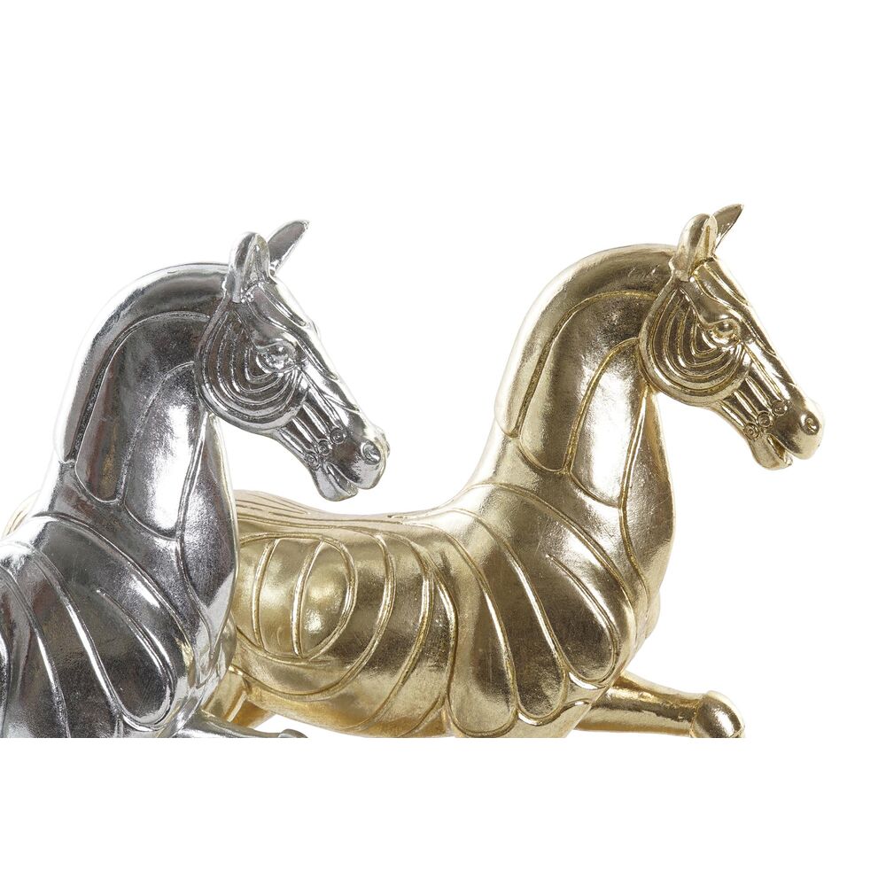 Prydnadsfigur DKD Home Decor 34 x 9,5 x 33,5 cm Häst Silvrig Gyllene (2 antal) - 3