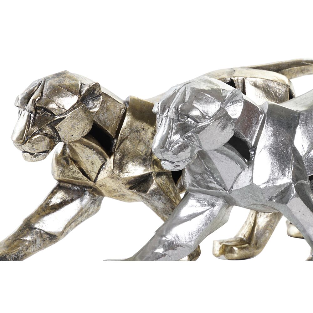 Prydnadsfigur DKD Home Decor 46,5 x 10 x 18 cm Silvrig Gyllene Panter (2 antal) - 2