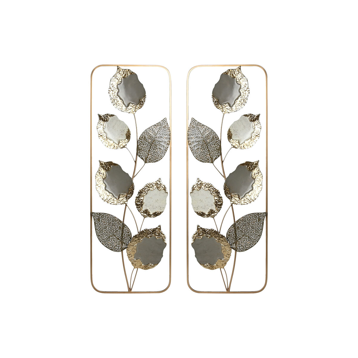 Väggdekoration Home ESPRIT Grå Gyllene Modern Blomster 31 x 2,5 x 89,5 cm (2 antal)
