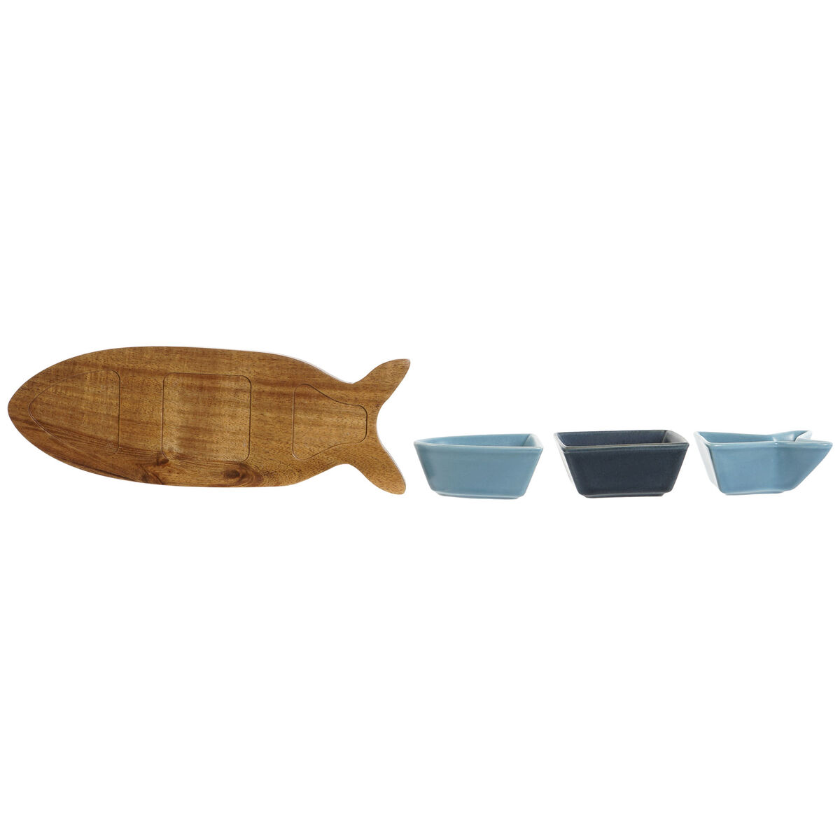 Tilltuggsset Home ESPRIT Blå Marinblå Porslin Akaciaträ Fisk Medelhavs 28 x 9,7 x 1,3 cm 4 Delar - 2