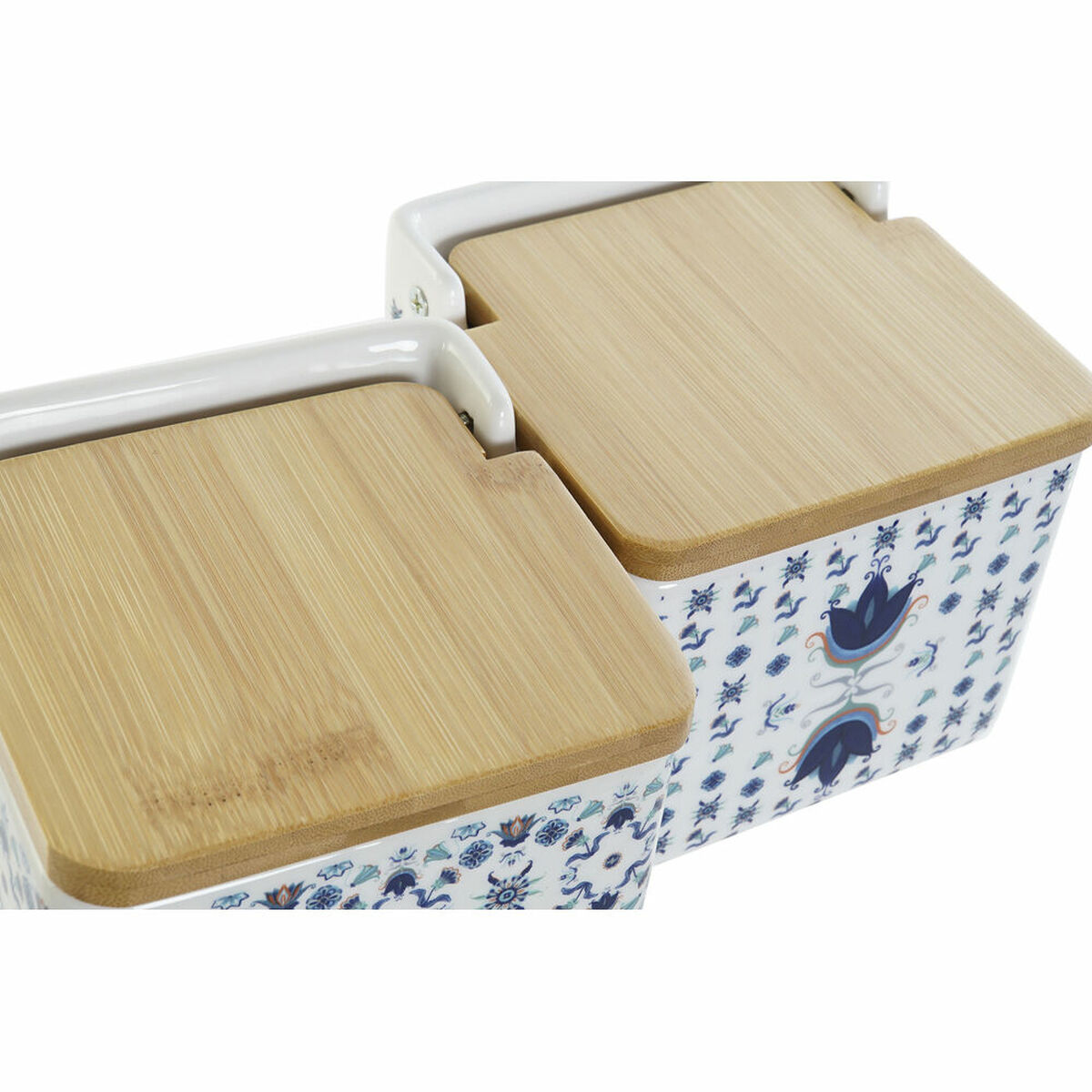 Saltkar med lock DKD Home Decor Kakel Blå Vit Bambu Dolomite (12.5 x 12.5 x 12 cm) (2 pcs) - 3