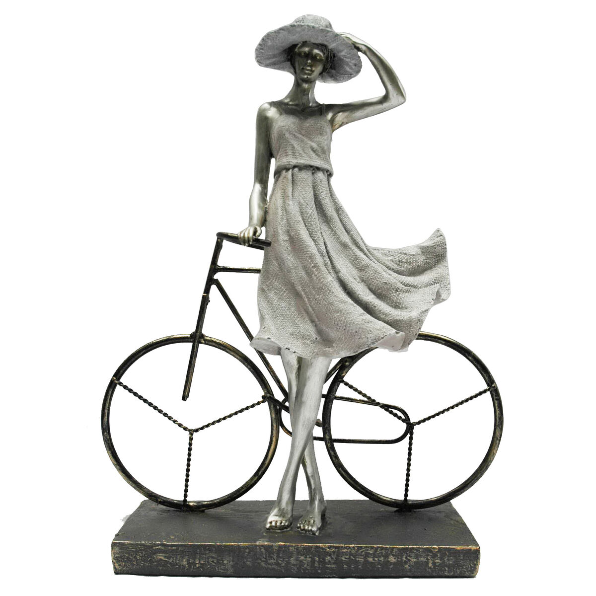 Prydnadsfigur DKD Home Decor Kvinna Silvrig Cykel Metall Harts (27,5 x 9,5 x 34,5 cm) - 4
