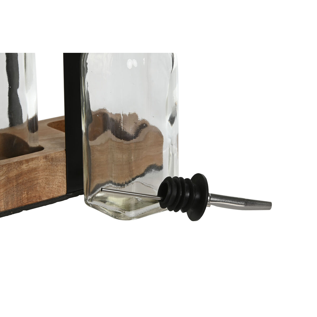 Kryddset Home ESPRIT Svart Naturell Glas Akaciaträ 180 ml 15 x 7 x 28 cm - 3