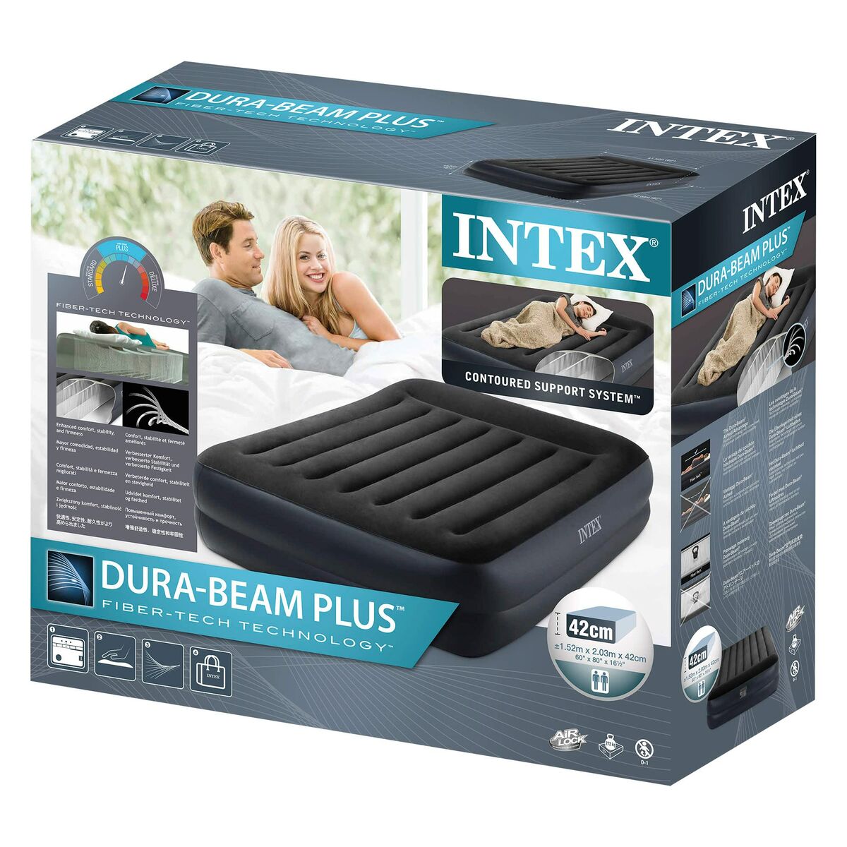 Uppblåsbar madrass Intex Dura-Beam Basic Queen Insida/Extern (152 x 203 x 42 cm) - 4