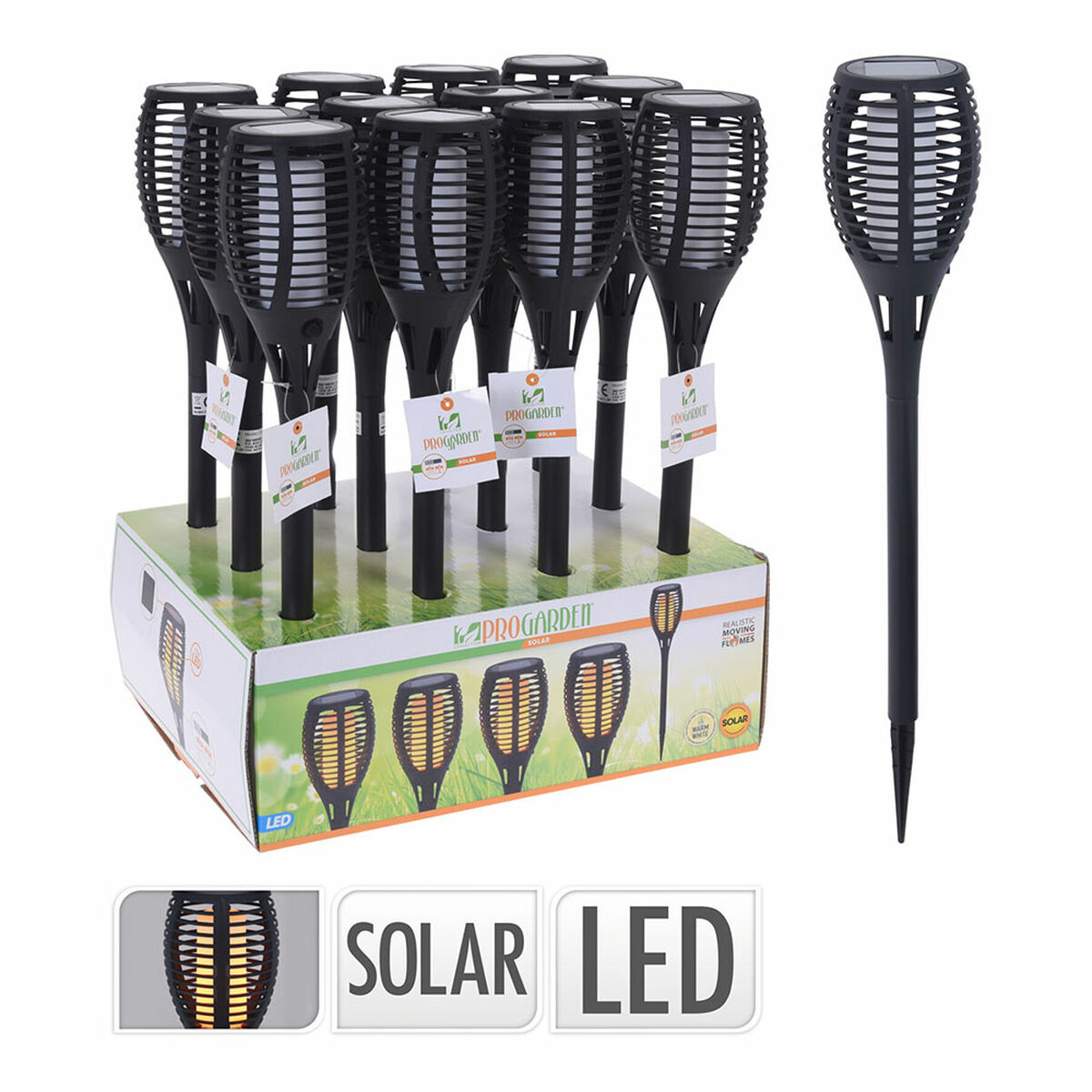 Solcellsdriven trädgårdspinne Progarden Svart polypropen Ø 10 x 58 cm Sol Eldslågeeffekt - 2