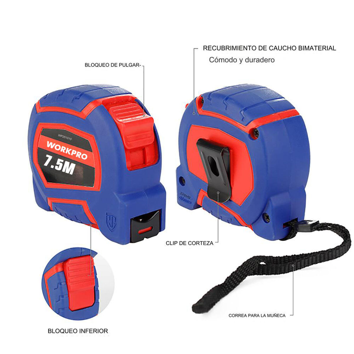 Flexometer Workpro 25 mm 7,5 mm - 8